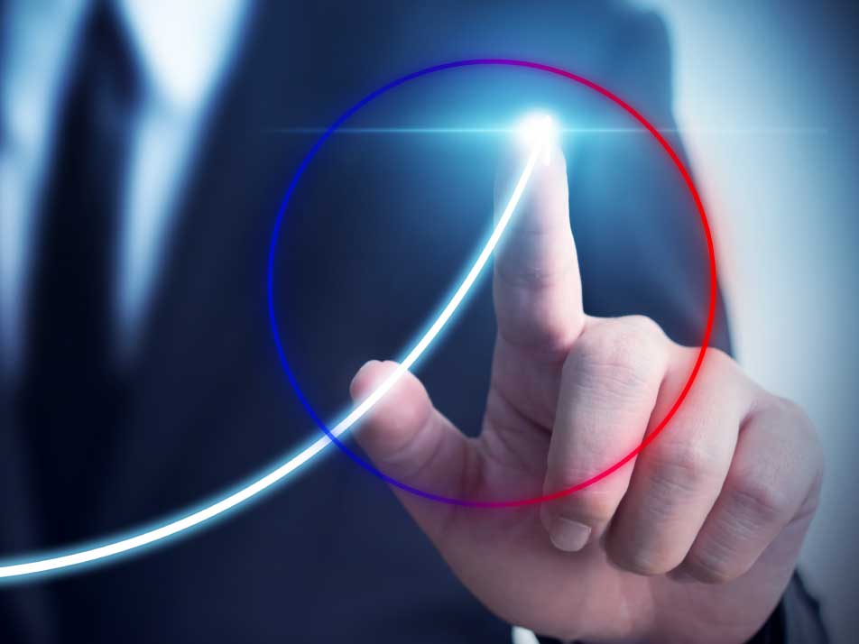 A circled finger touching the tip of an arrow symbolizing data modernization