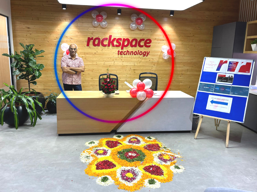 Sandeep Bhargava, Managing Director, APJ standing in the lobby of the Rackspace Technology's India Center of Excellence
